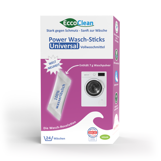 Die Verpackung der EccoClean Power Wasch-Sticks Universal